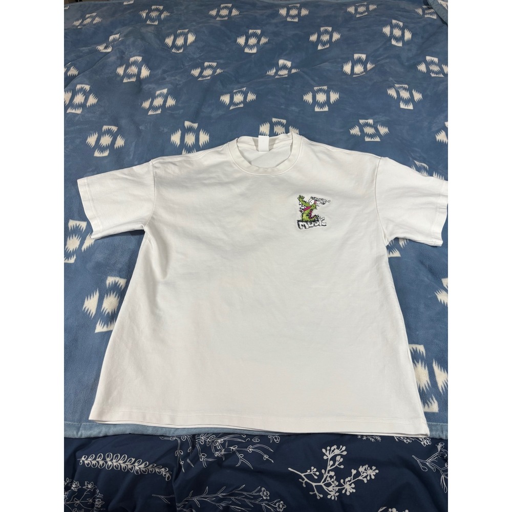 Mens White Graphic T-Shirt Control Me Music Crocodile Cartoon Streetwear Tee